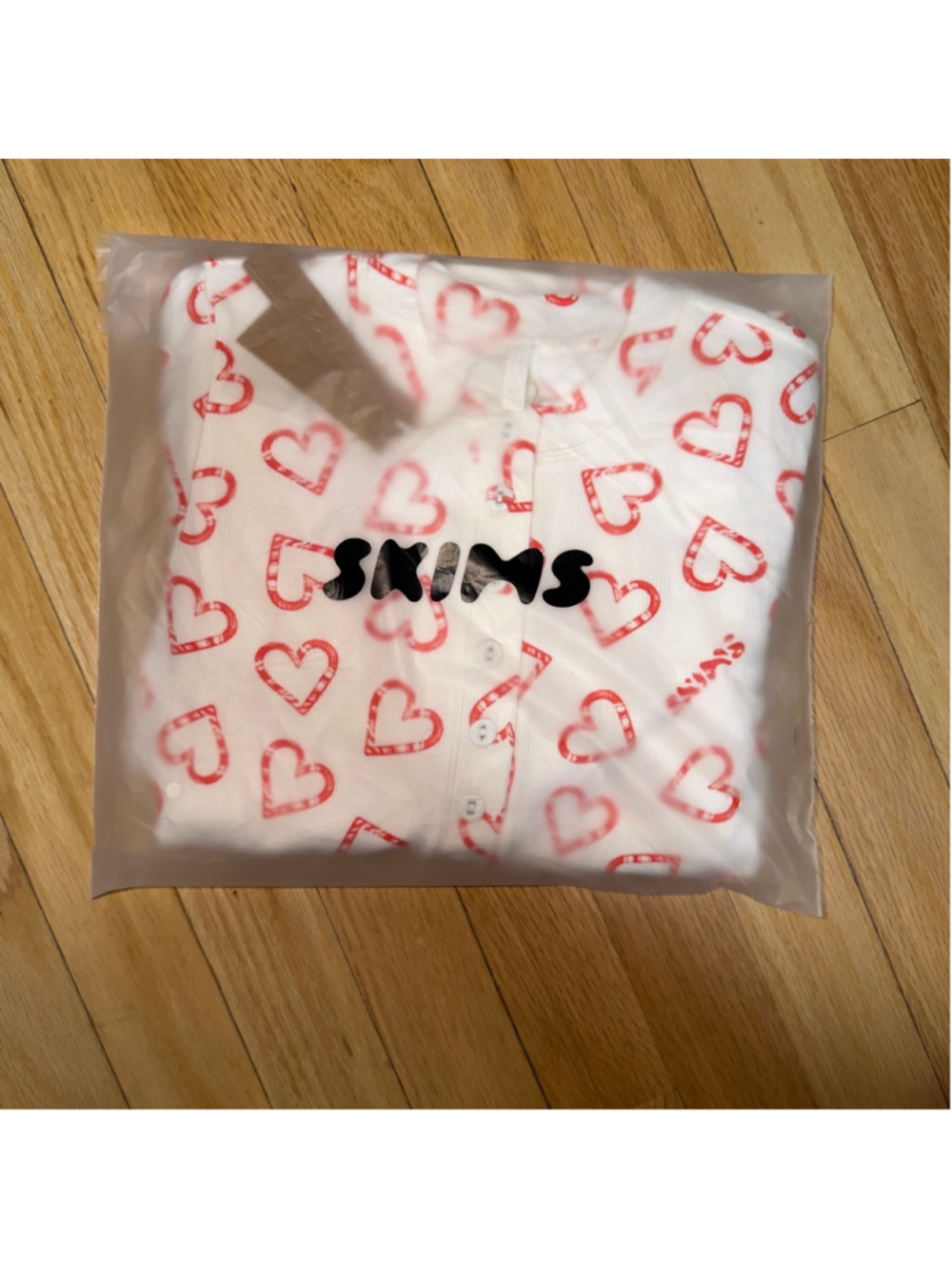 SKIMS Cotton Rib Henley Pant Sleep Set L Marble Candy Heart Print SKU708